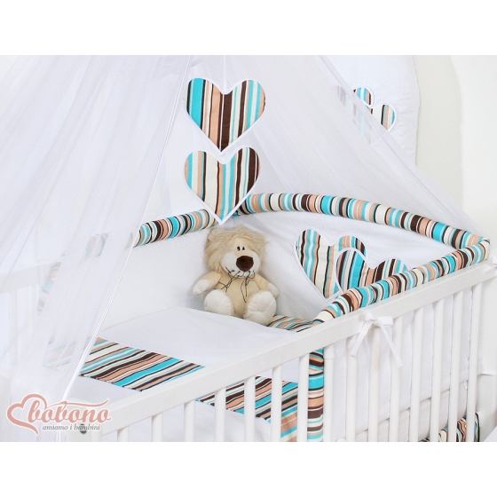 Bedding set 7-pcs with mosquito-net- Hanging Hearts brown stripes