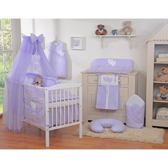 Bedding set 7-pcs with mosquito-net- Hanging Hearts lilac
