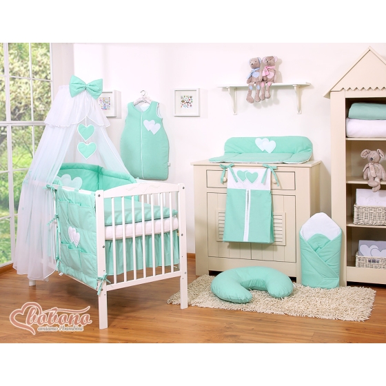 Bedding set 7-pcs with mosquito-net- Hanging Hearts mint