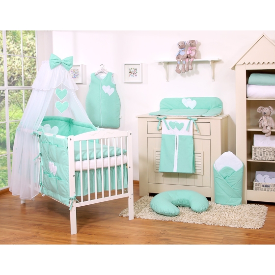 Bedding set 7-pcs with mosquito-net- Hanging Hearts mint