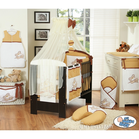 Bedding set 7-pcs with Mosquito-net (L60)- Teddy Bear Barnaba brown