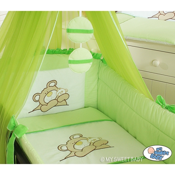 Bedding set 7-pcs with Mosquito-net (L60)- Teddy Bear Barnaba green