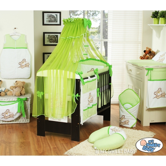 Bedding set 7-pcs with Mosquito-net (L60)- Teddy Bear Barnaba green