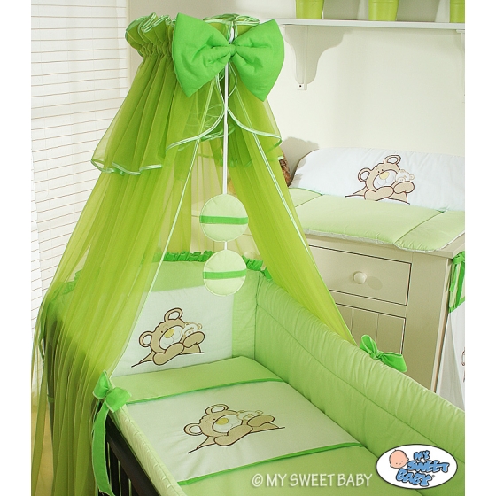 Bedding set 7-pcs with Mosquito-net (L60)- Teddy Bear Barnaba green