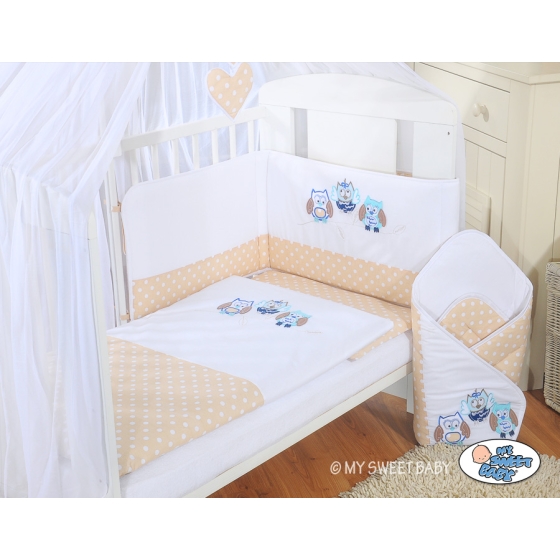 Bedding set 7-pcs with mosquito-net- Owls beige