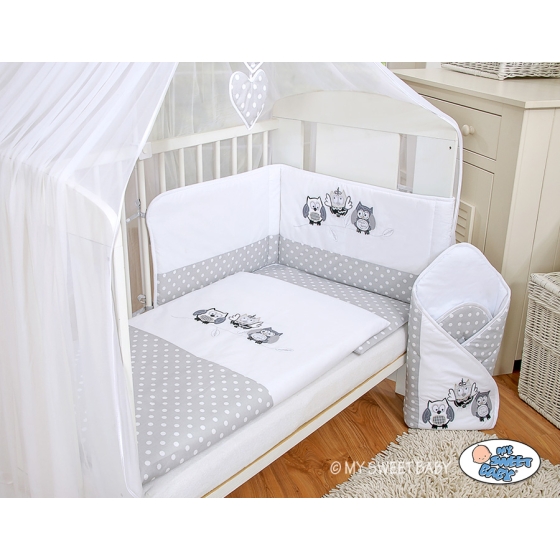 Bedding set 7-pcs with mosquito-net- Owls Gray-black