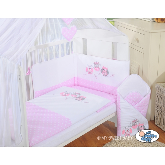 Bedding set 7-pcs with mosquito-net- Owls pink