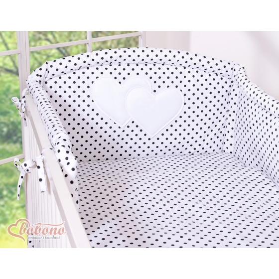 Bedding set for Baby Bed 2-pcs- Hanging Hearts black dots on white