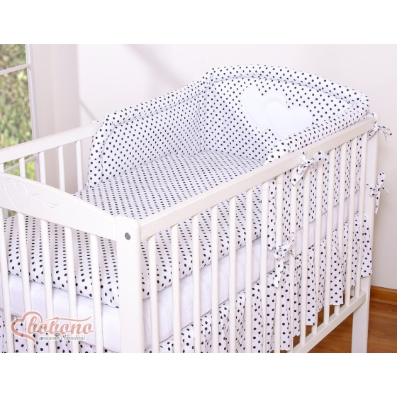 Bedding set for Baby Bed 2-pcs- Hanging Hearts black dots on white