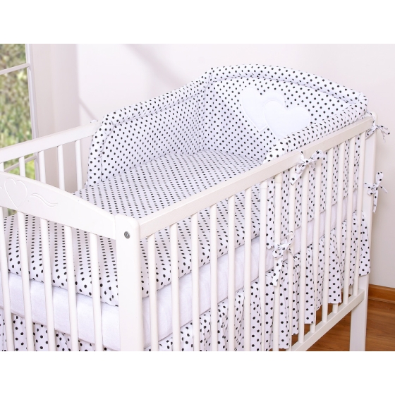 Bedding set for Baby Bed 2-pcs- Hanging Hearts black dots on white