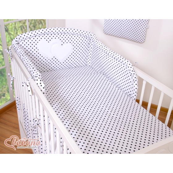 Bedding set for Baby Bed 2-pcs- Hanging Hearts black dots on white