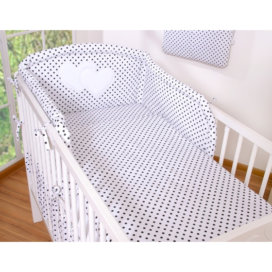 Bedding set for Baby Bed 2-pcs- Hanging Hearts black dots on white