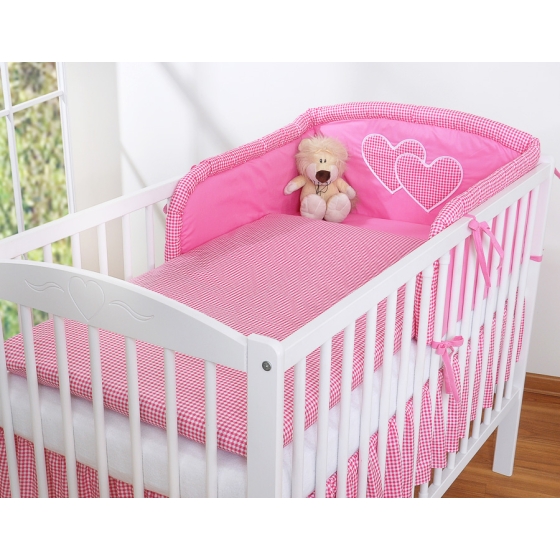 Bedding set for Baby Bed 2-pcs- Hanging Hearts dark pink checkered