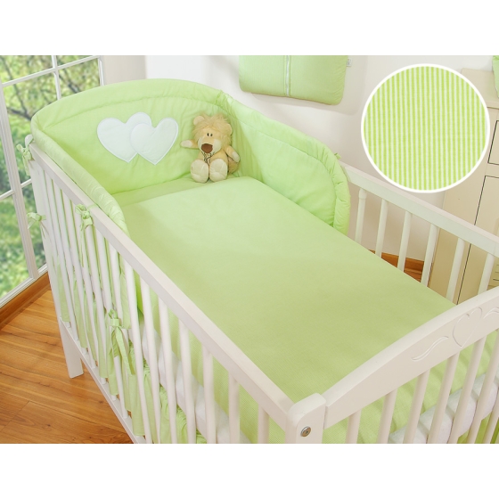 Bedding set for Baby Bed 2-pcs- Hanging Hearts green stripes