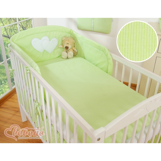 Bedding set for Baby Bed 2-pcs- Hanging Hearts green stripes