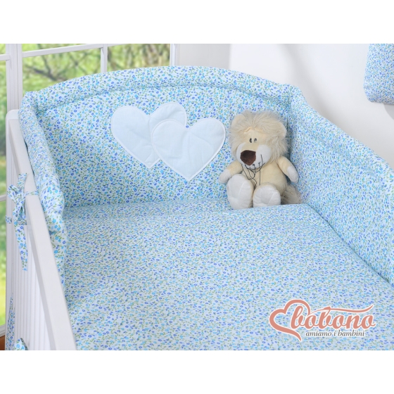 Bedding set for Baby Bed 2-pcs- Hanging Hearts little blue flowers