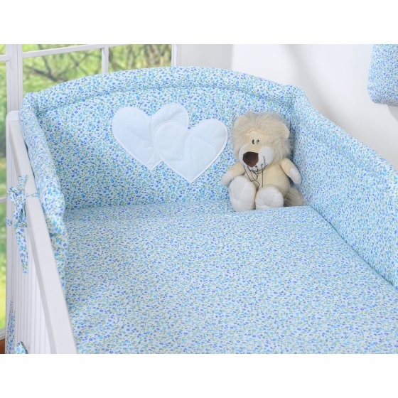Bedding set for Baby Bed 2-pcs- Hanging Hearts little blue flowers