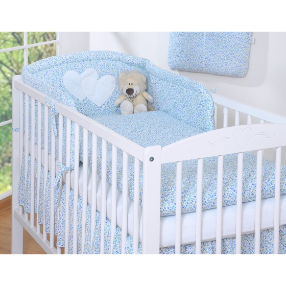 Bedding set for Baby Bed 2-pcs- Hanging Hearts little blue flowers
