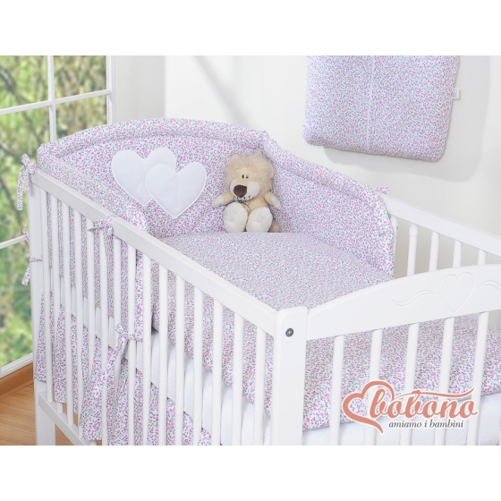Bedding set for Baby Bed 2-pcs- Hanging Hearts little pink flowers