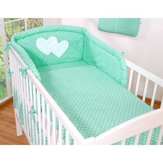 Bedding set for Baby Bed 2-pcs- Hanging Hearts mint dots