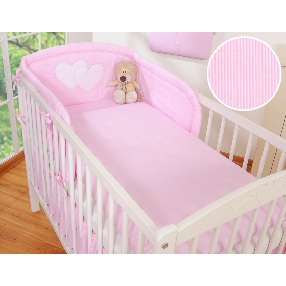 Bedding set for Baby Bed 2-pcs- Hanging Hearts pink stripes