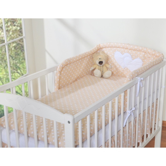 Bedding set for Baby Bed 2-pcs- Hanging Hearts white dots on beige