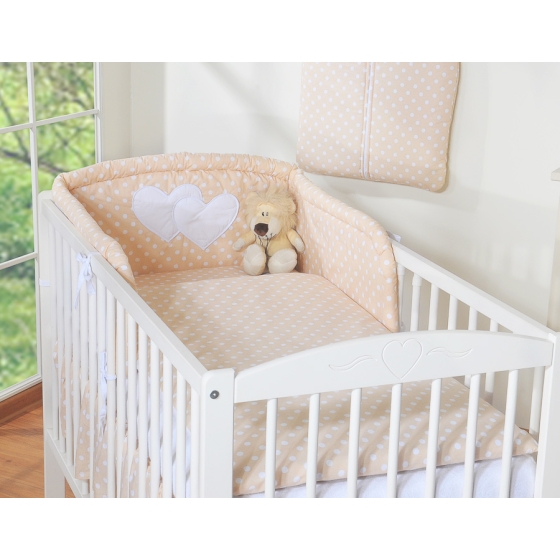 Bedding set for Baby Bed 2-pcs- Hanging Hearts white dots on beige