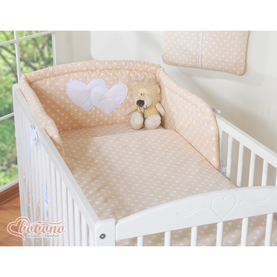 Bedding set for Baby Bed 2-pcs- Hanging Hearts white dots on beige