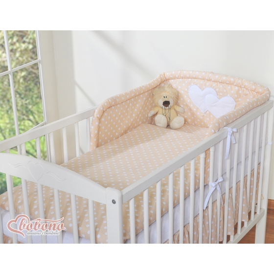 Bedding set for Baby Bed 2-pcs- Hanging Hearts white dots on beige