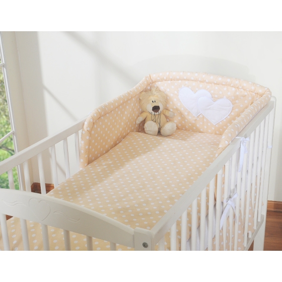 Bedding set for Baby Bed 2-pcs- Hanging Hearts white dots on beige