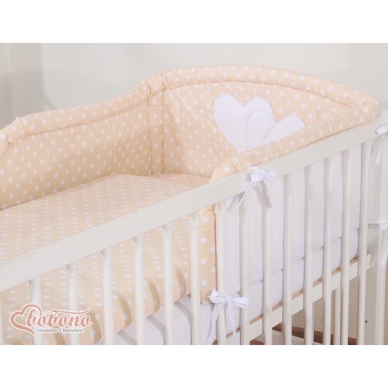 Bedding set for Baby Bed 2-pcs- Hanging Hearts white dots on beige