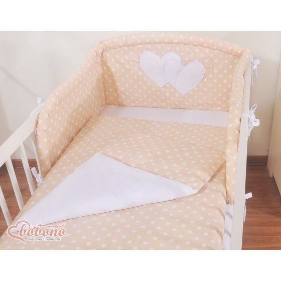Bedding set for Baby Bed 2-pcs- Hanging Hearts white dots on beige