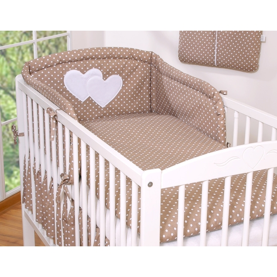 Bedding set for Baby Bed 2-pcs Hanging Hearts white dots on brown