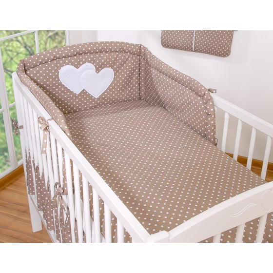 Bedding set for Baby Bed 2-pcs Hanging Hearts white dots on brown