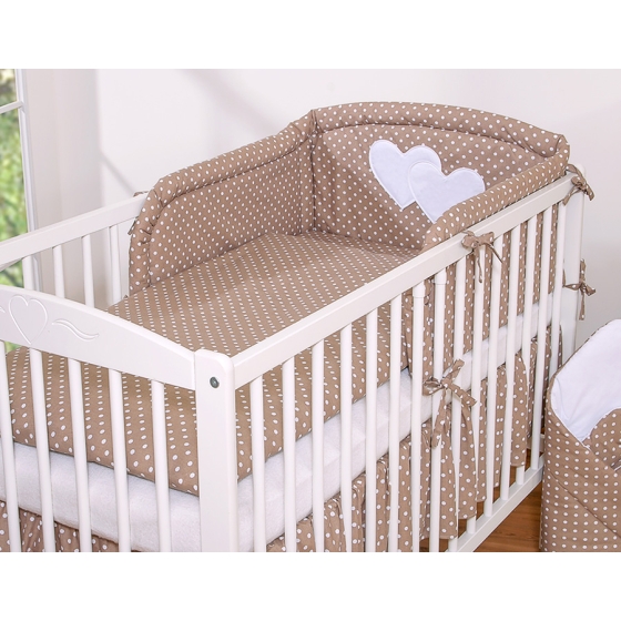 Bedding set for Baby Bed 2-pcs Hanging Hearts white dots on brown