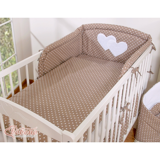 Bedding set for Baby Bed 2-pcs Hanging Hearts white dots on brown