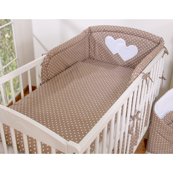 Bedding set for Baby Bed 2-pcs Hanging Hearts white dots on brown