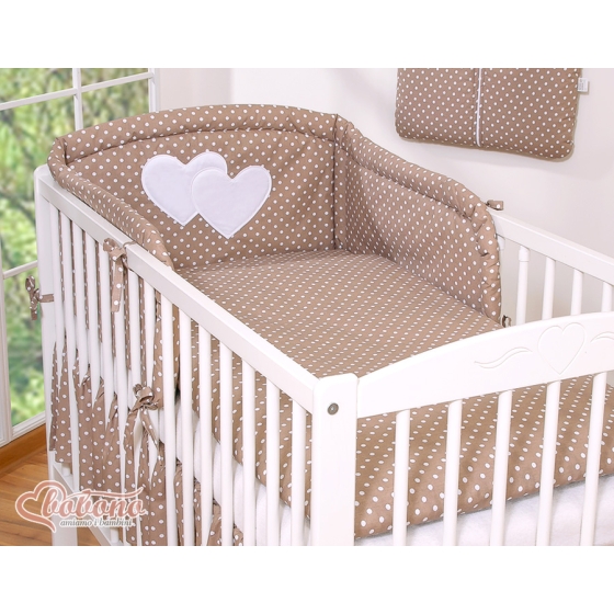 Bedding set for Baby Bed 2-pcs Hanging Hearts white dots on brown