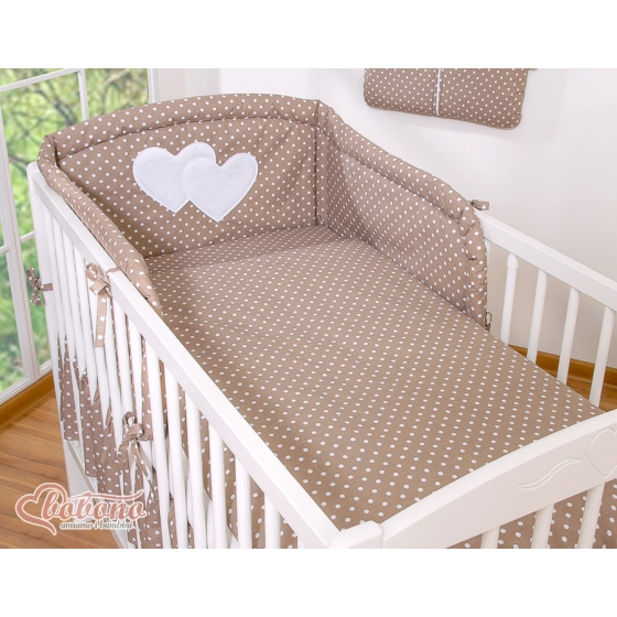 Bedding set for Baby Bed 2-pcs Hanging Hearts white dots on brown