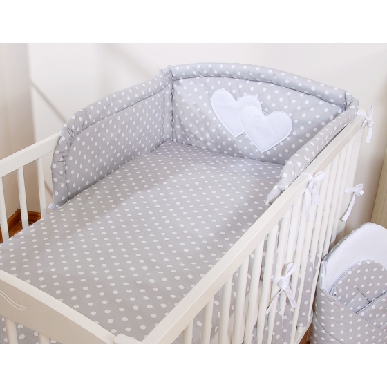 Bedding set for Baby Bed 2-pcs- Hanging Hearts white dots on Gray
