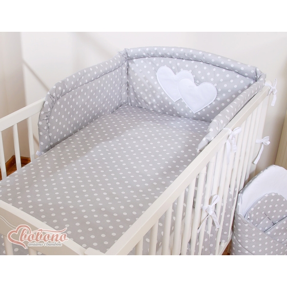 Bedding set for Baby Bed 2-pcs- Hanging Hearts white dots on Gray