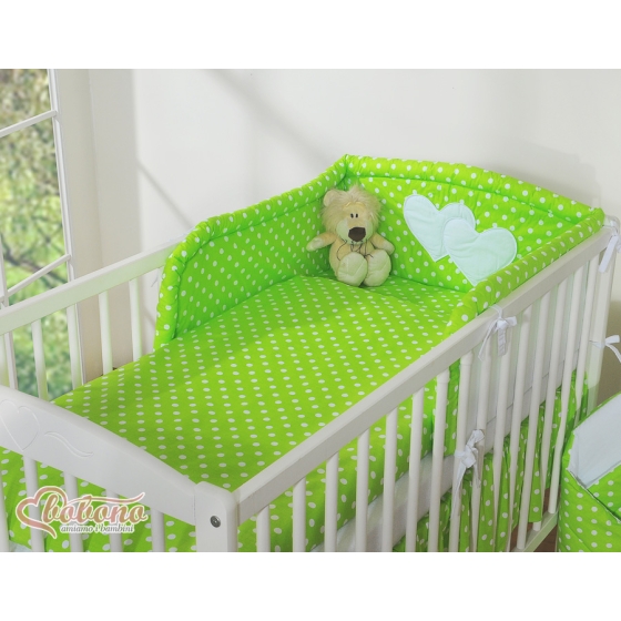 Bedding set for Baby Bed 2-pcs- Hanging Hearts white dots on green