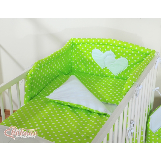 Bedding set for Baby Bed 2-pcs- Hanging Hearts white dots on green