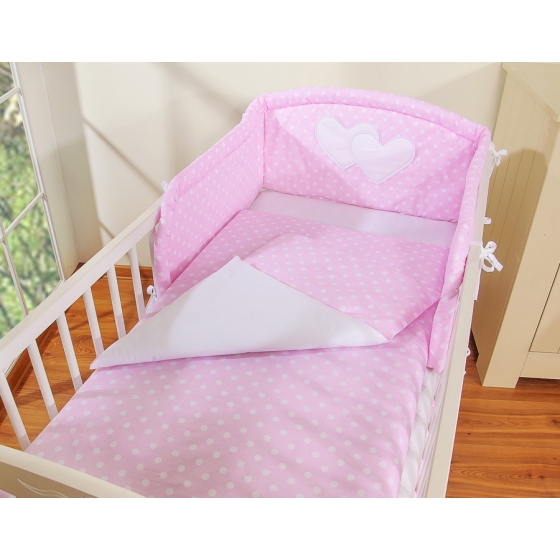 Bedding set for Baby Bed 2-pcs- Hanging Hearts white dots on pink