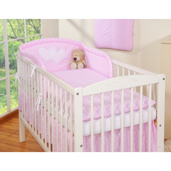 Bedding set for Baby Bed 2-pcs- Hanging Hearts white dots on pink
