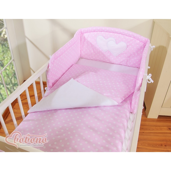 Bedding set for Baby Bed 2-pcs- Hanging Hearts white dots on pink