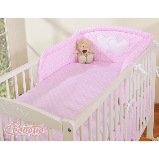 Bedding set for Baby Bed 2-pcs- Hanging Hearts white dots on pink
