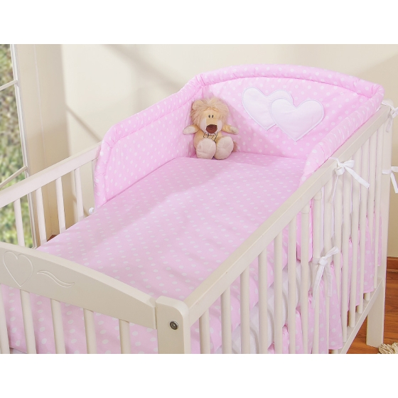 Bedding set for Baby Bed 2-pcs- Hanging Hearts white dots on pink