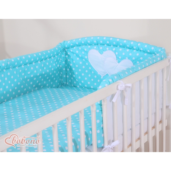 Bedding set for Baby Bed 2-pcs- Hanging Hearts white dots on turquoise