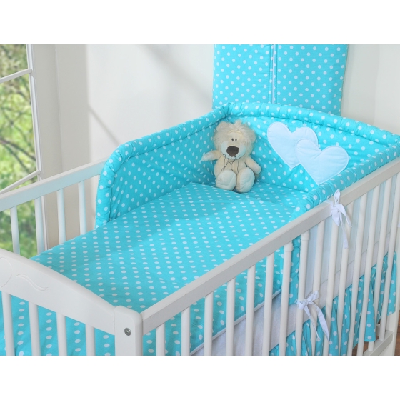 Bedding set for Baby Bed 2-pcs- Hanging Hearts white dots on turquoise